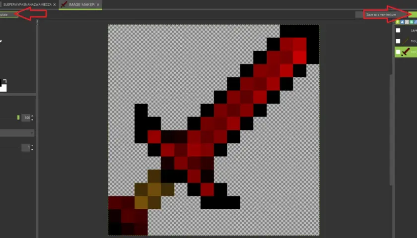 Tworzenie własnego moda do Minecrafta zaczyna się od edycji tekstur, jak ten czerwony miecz.