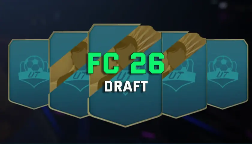 Grafika z napisem FC 26 DRAFT. Dowiedz się, jak grać draft ze znajomym w FC 26.