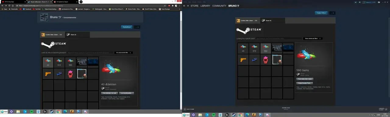 Na ekranie Steam widać przedmioty z gry, w tym 560 klejnotów na worek.
