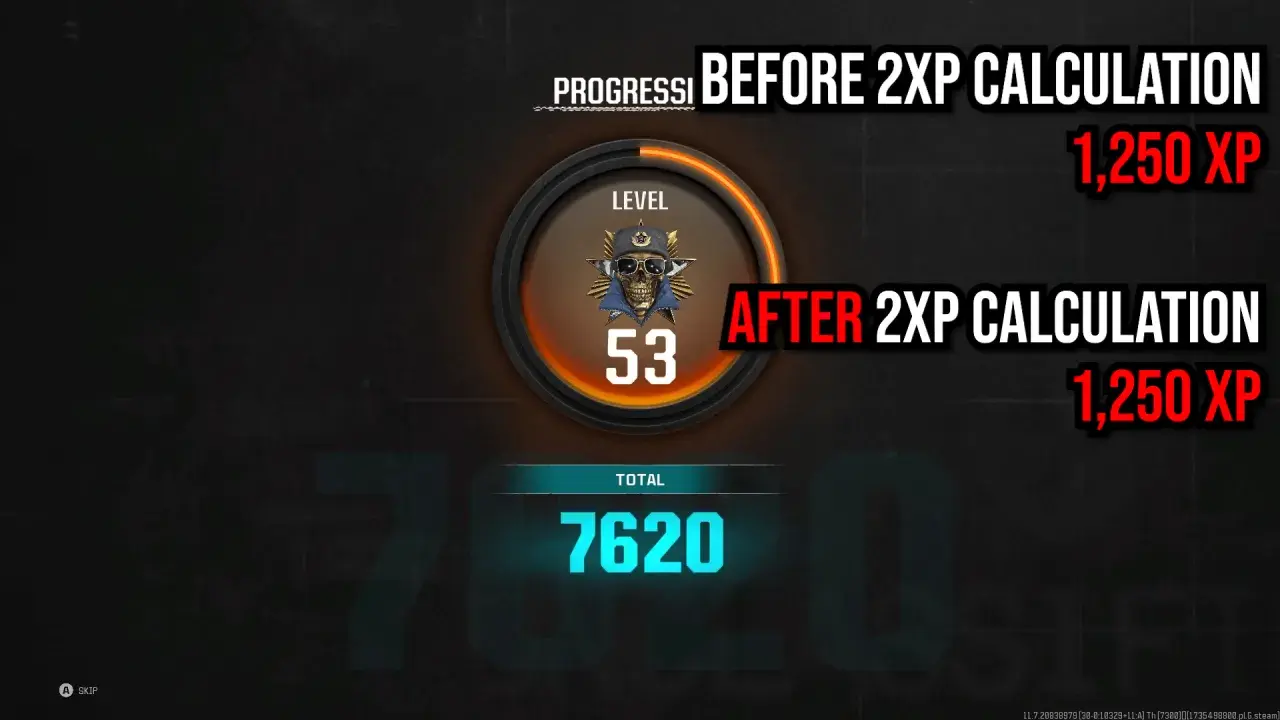 Poziom 53, 1250 XP przed i po 2XP. Jak wbić lvl Steam?