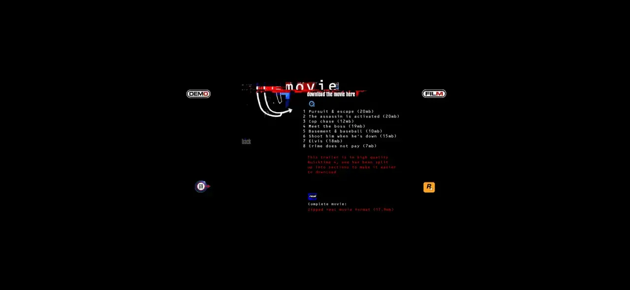 Strona z filmami z gry Grand Theft Auto, oferująca pobieranie zwiastuna i pełnego filmu. Dostępne jest też grand theft auto tłumaczenie.