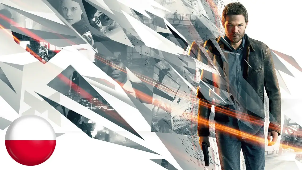 Postać z gry Quantum Break, z polską flagą. Spolszczenie gry dostępne.
