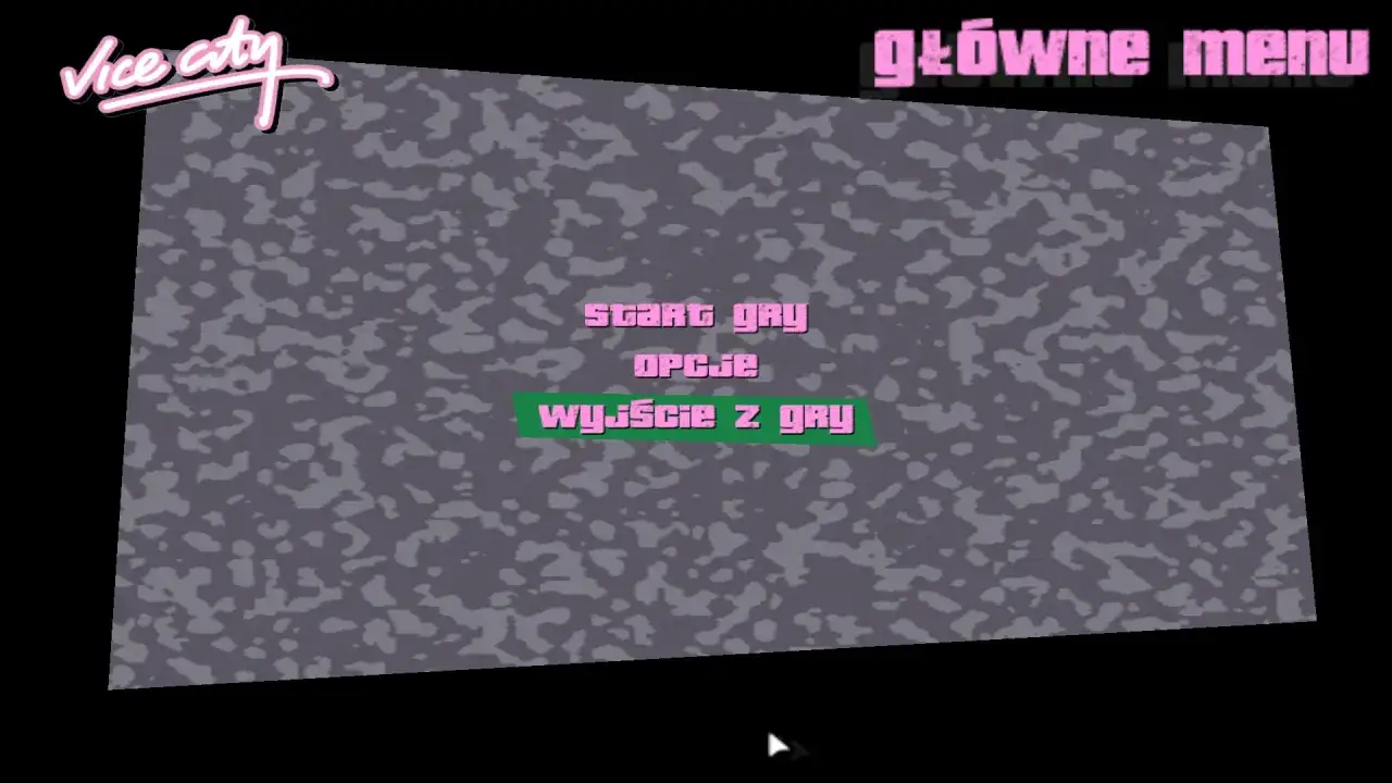 Główne menu gry Vice City. Start gry, opcje, wyjście z gry. To jest polskie grand theft auto tłumaczenie.