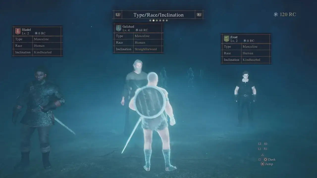 Postacie z gry Dragon's Dogma 1: Illadel, Galahad i Frost. Wszyscy to mężczyźni, ludzie, z różnymi skłonnościami.
