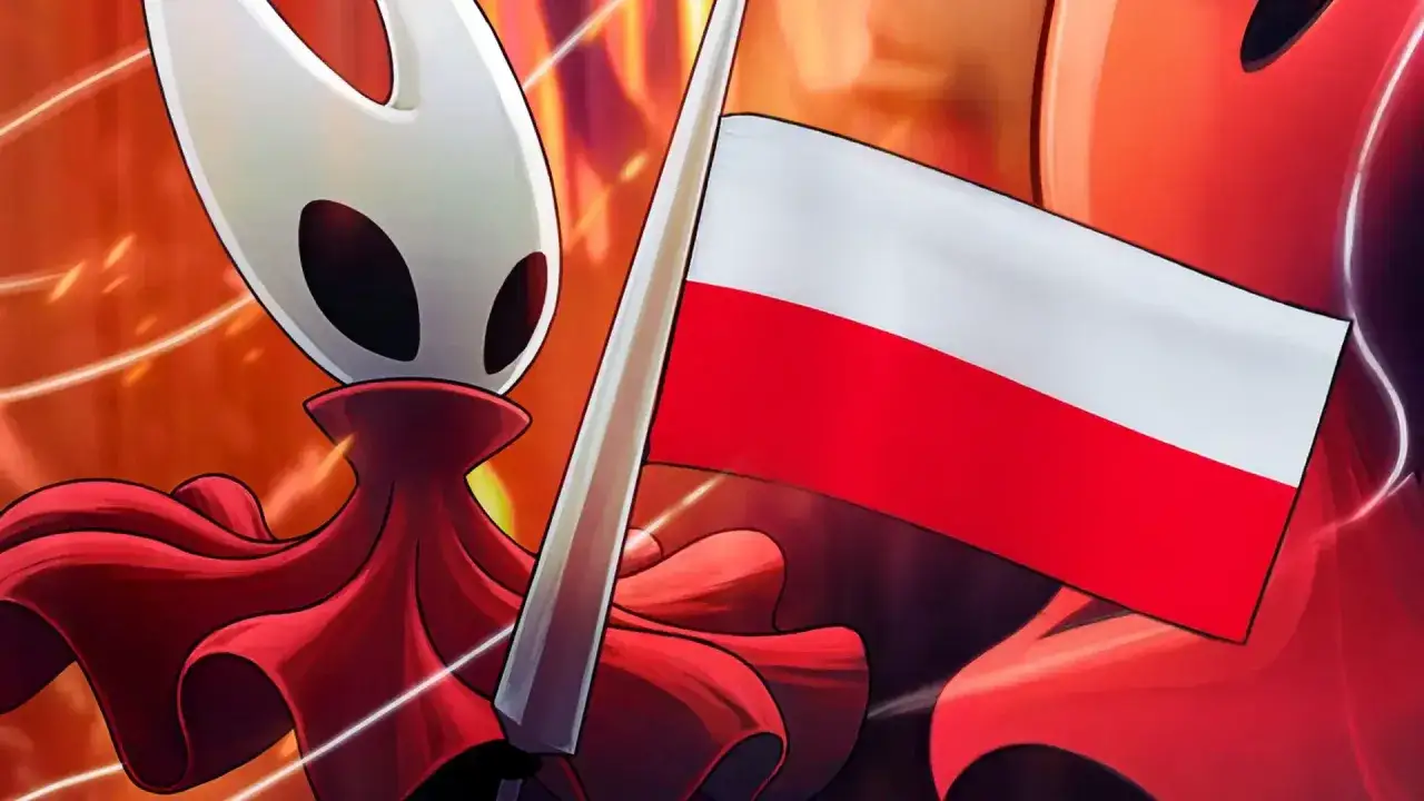 Postać z Hollow Knight z polską flagą. Fani czekają na hollow knight spolszczenie.